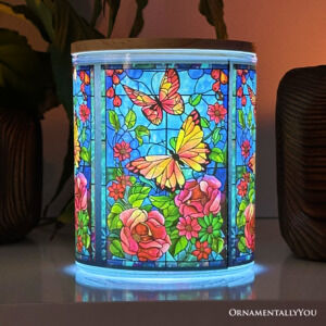 Butterfly Faux Stained Glass Tea Light Candle Holder, Spring Decor NWT